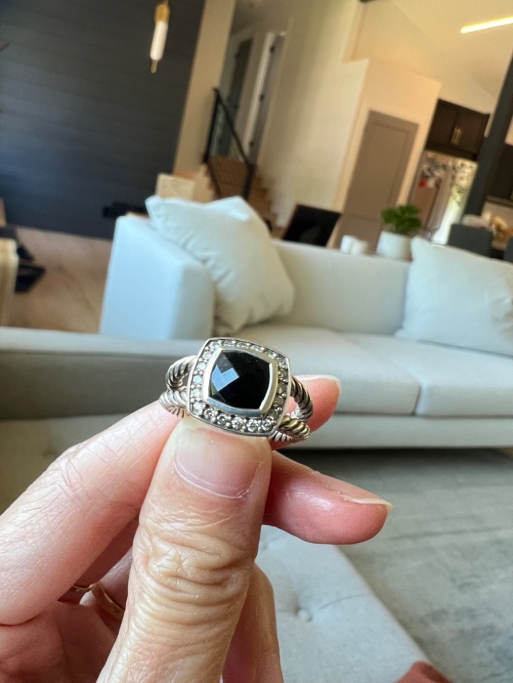 David Yurman Petite Albion Ring - Sterling Silver with Black Onyx and Diamonds